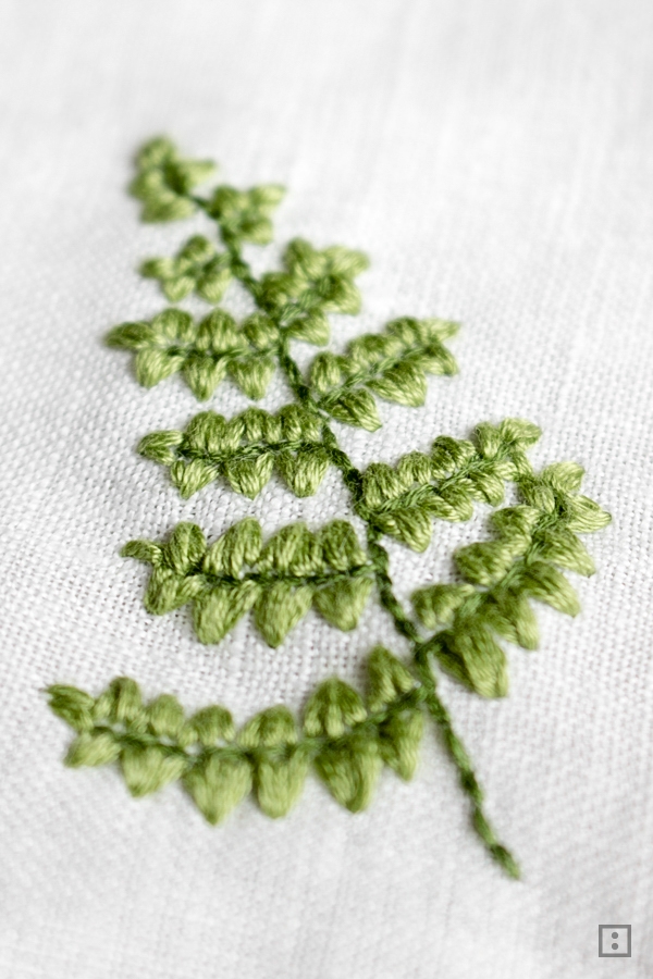 Servietten sticken  Farn - embroidery napkins fern DIY Anleitung Stickidee