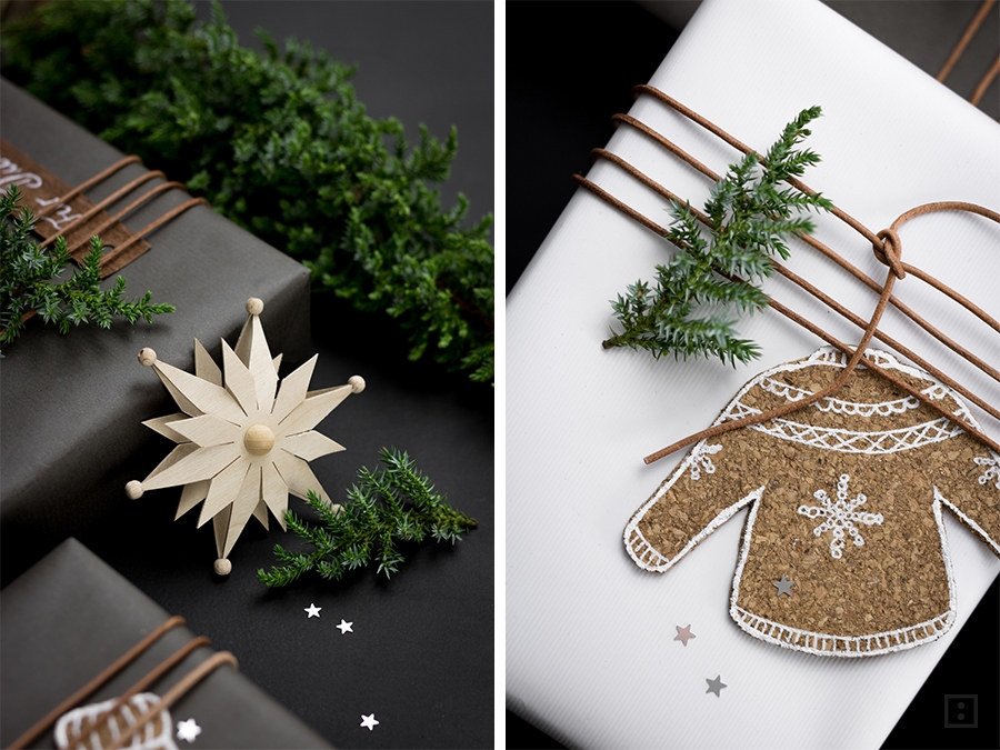 Korkanhänger basteln mit Kork Geschenkanhänger  Gifttags Weihnachtsschmuck Winter DIY Anleitung Lebkuchen Geschenke einpacken