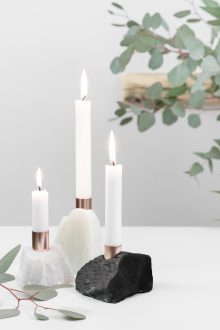 Speckstein Kerzenständer Kerzenhalter Kerzenleuchter modernes DIY Naturmaterial mit Kupferhülsen