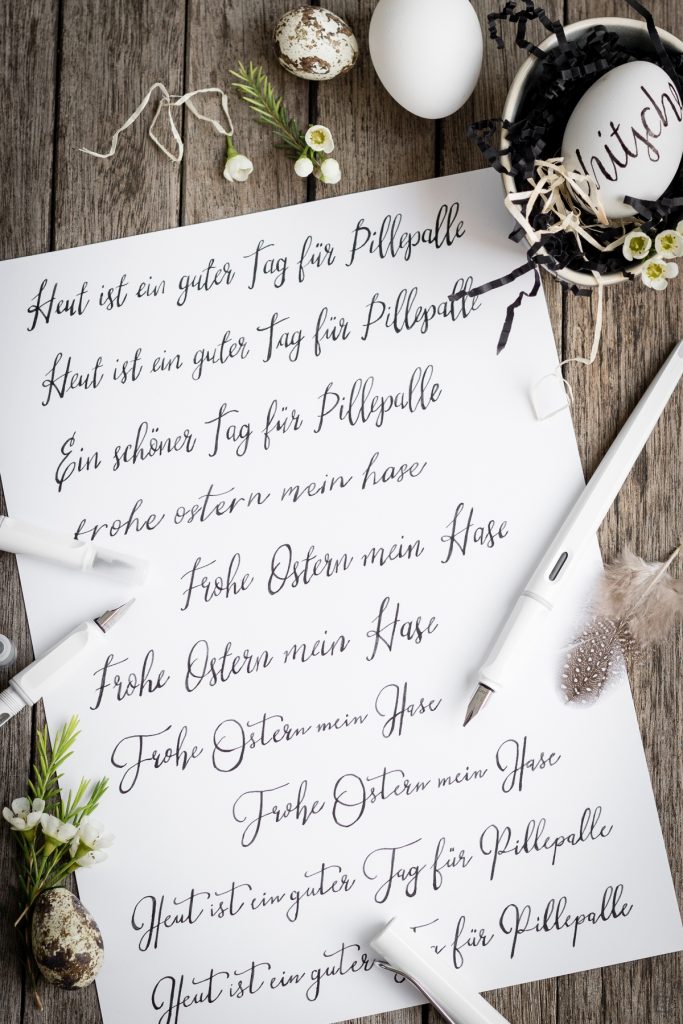 Kalligrafie - Lettering Ostereier - Osterdekoration und viele schöne DIY Ideen für eine Ostertafel - ein Übungszettel